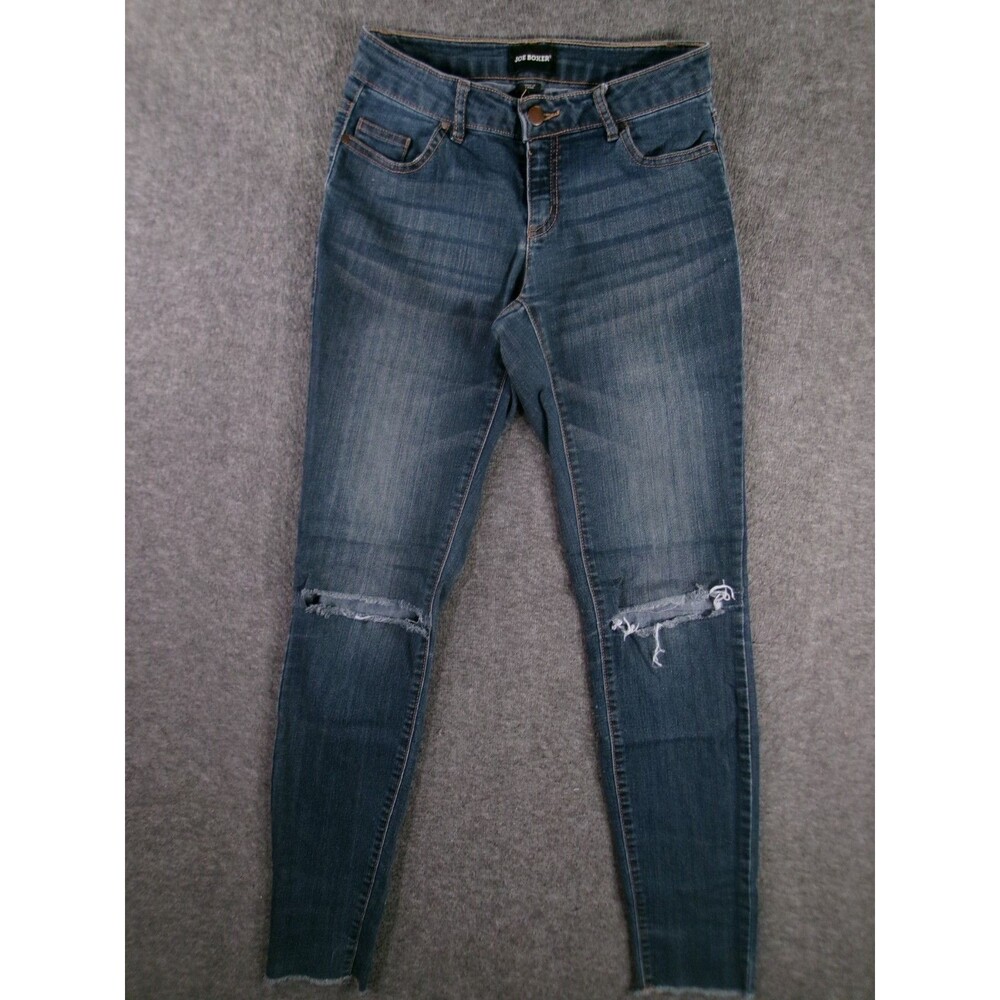 Joe Boxer Jeans Women 1 Blue Low Rise Skinny Distressed Raw Hem Dark Wash